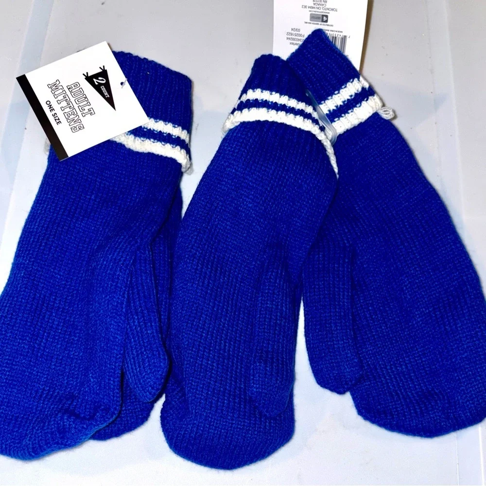 🧢🆕🧢 Varsity Royal Blue Mittens with White Stripes